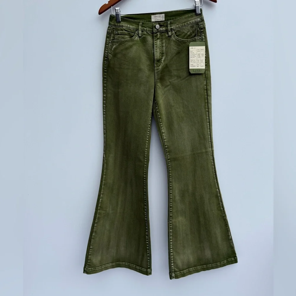 Nicole Miller Artelier Green Flare Jeans Size 27 - Picture 1 of 11
